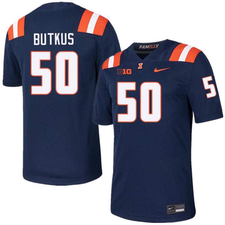 #50 Dick Butkus Illinois Fighting Illini Football Jersey,Uniforms-Navy